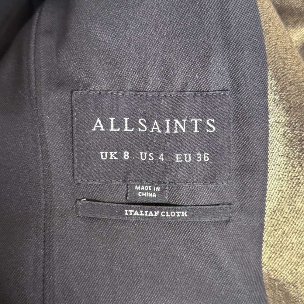 AllSaints Blazer Metallic Gold Single Button Faux Pocket Lined Jacket Size 4 - Picture 6 of 7